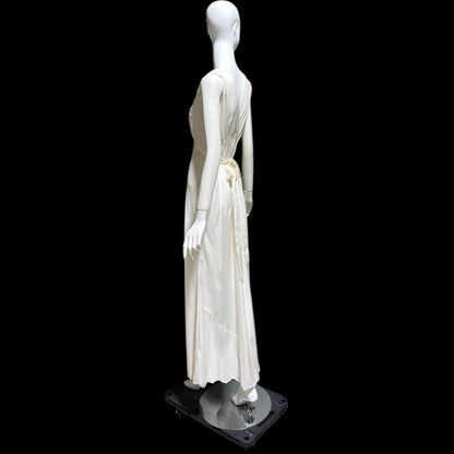 PEONY vintage 1950s Silk Nightgown Slip Dress, SHANGHAI Embroidered Off White Bridal Lingerie dress