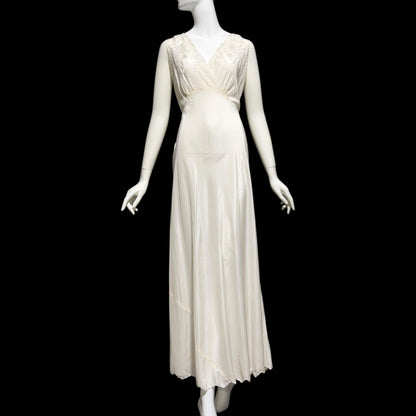 PEONY vintage 1950s Silk Nightgown Slip Dress, SHANGHAI Embroidered Off White Bridal Lingerie dress