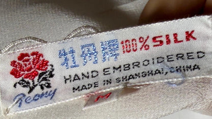 PEONY vintage 1950s Silk Nightgown Slip Dress, SHANGHAI Embroidered Off White Bridal Lingerie dress