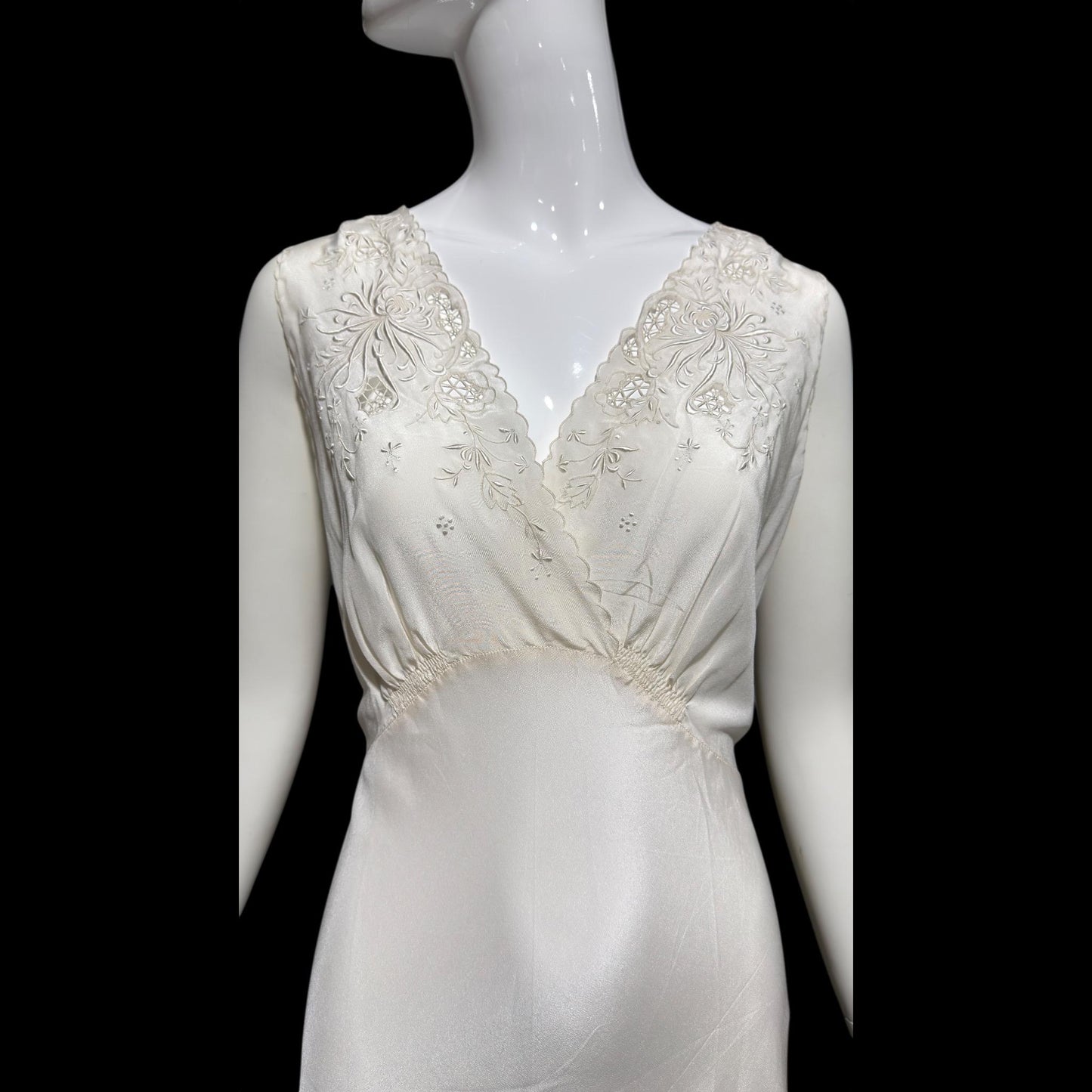 PEONY vintage 1950s Silk Nightgown Slip Dress, SHANGHAI Embroidered Off White Bridal Lingerie dress