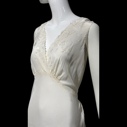 PEONY vintage 1950s Silk Nightgown Slip Dress, SHANGHAI Embroidered Off White Bridal Lingerie dress
