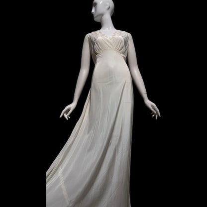 PEONY vintage 1950s Silk Nightgown Slip Dress, SHANGHAI Embroidered Off White Bridal Lingerie dress