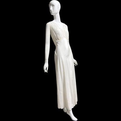 PEONY vintage 1950s Silk Nightgown Slip Dress, SHANGHAI Embroidered Off White Bridal Lingerie dress