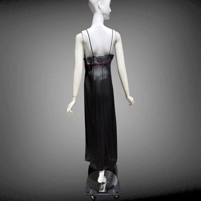 VELROSE vintage nightgown slip dress, 1970s Black and Red nylon gown, New Old Stock