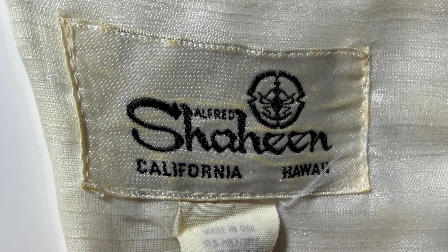 ALFRED SHAHEEN vintage 1970s maxi dress, hand screen print floral Hawaiian wedding dress