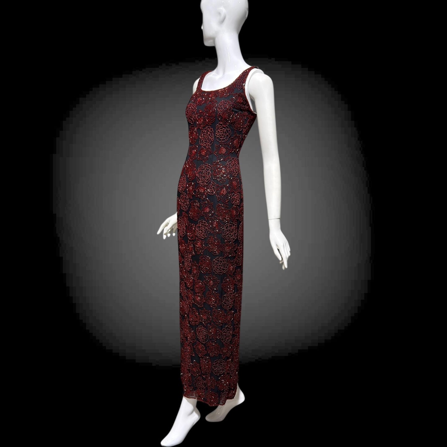 LILLIE RUBIN vintage evening dress gown, 1990s Beaded Silk slip dress