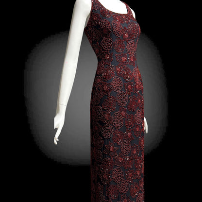 LILLIE RUBIN vintage evening dress gown, 1990s Beaded Silk slip dress