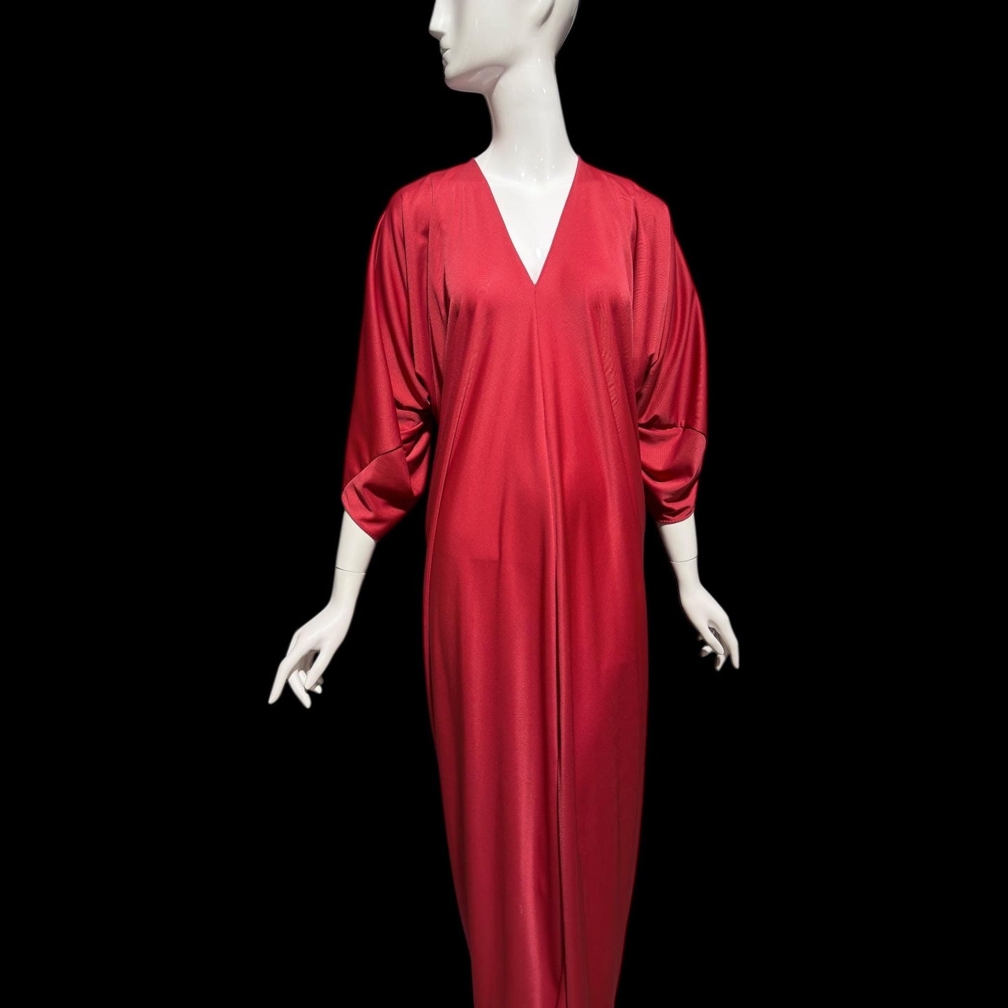 HALSTON IV vintage 1970s evening dress gown, DORIAN Claret Red knit Caftan Dress, Studio 54