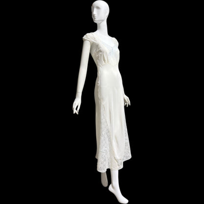 1940s vintage Nightgown slip dress, White Butterfly motif full length lingerie dress