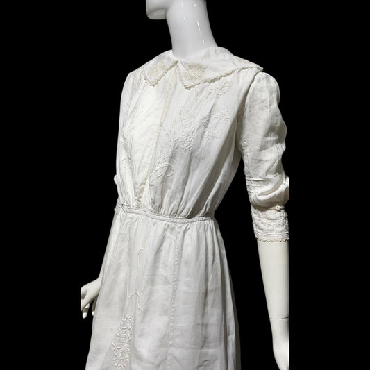 1900s Antique Victorian wedding dress, vintage white cotton lawn gown, Edwardian day dress