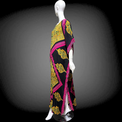 GEORGIE KEYLOUN Vintage caftan kaftan dress, 1960s Nite & Day Op Art accordion pleated party hostess dress