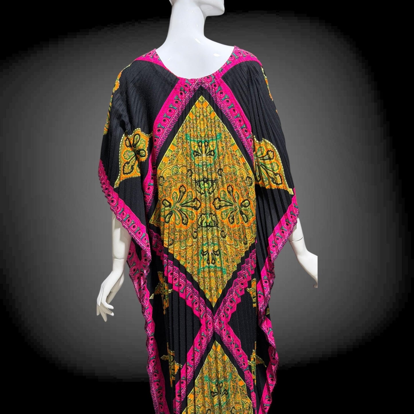 GEORGIE KEYLOUN Vintage caftan kaftan dress, 1960s Nite & Day Op Art accordion pleated party hostess dress