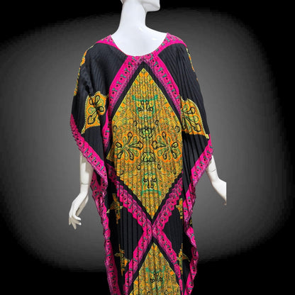 GEORGIE KEYLOUN Vintage caftan kaftan dress, 1960s Nite & Day Op Art accordion pleated party hostess dress
