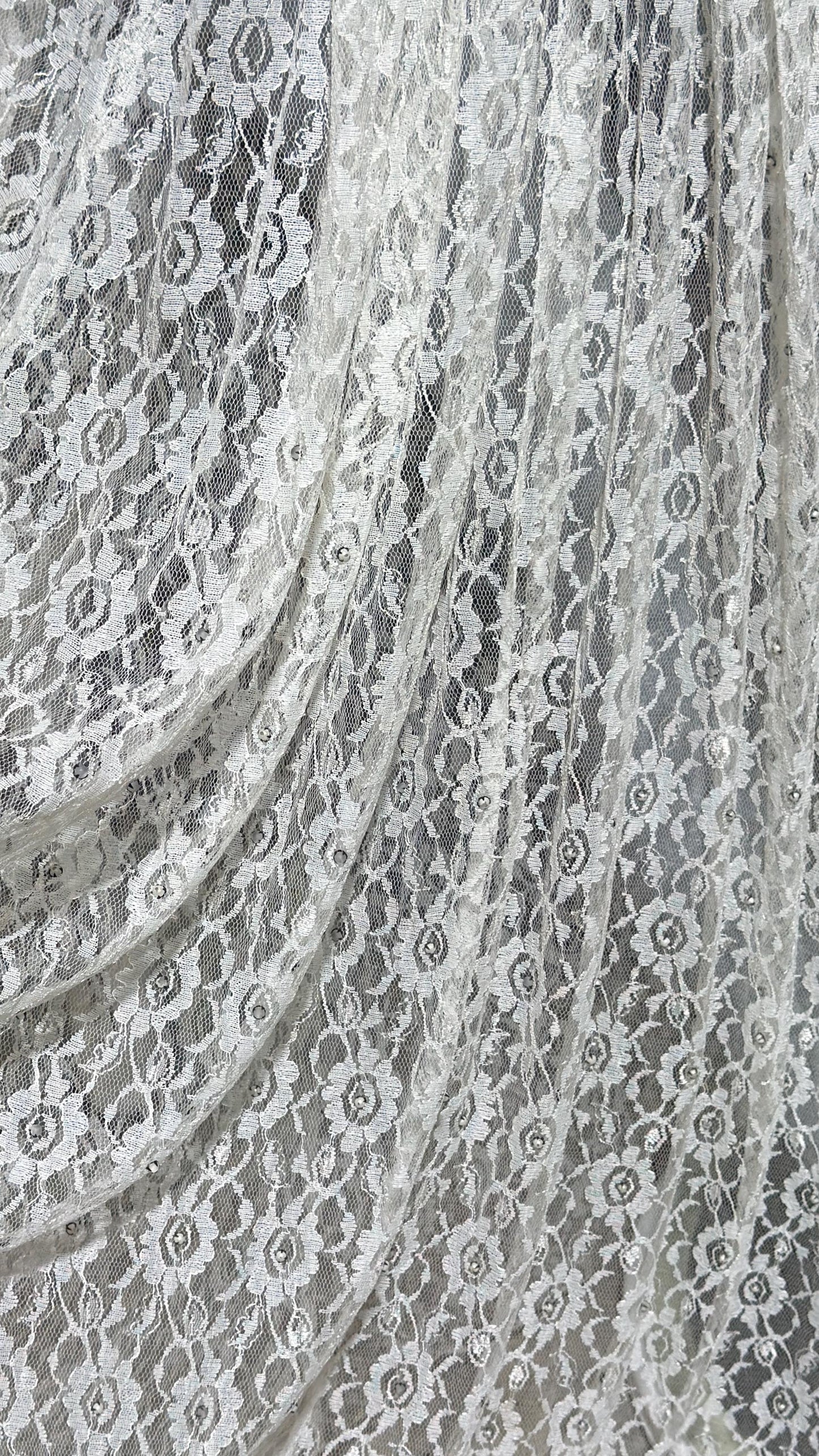 1940s vintage wedding bridal dress, white see through lace sheath full length gown with train