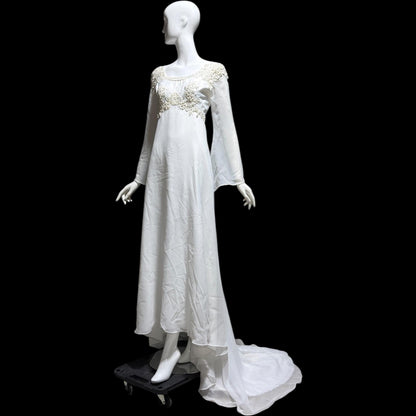EDEN Bridals, vintage 1970s Wedding dress gown, White bell sleeve gown, Hippie Boho