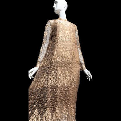 RINA di MONTELLA, vintage 1970s evening cocktail dress, silk lace high neck sequins beads