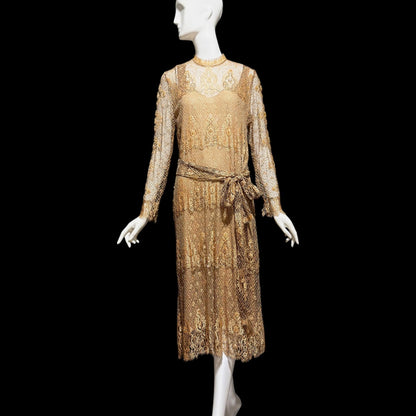 RINA di MONTELLA, vintage 1970s evening cocktail dress, silk lace high neck sequins beads