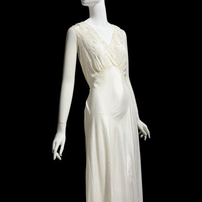 PEONY vintage 1950s Silk Nightgown Slip Dress, SHANGHAI Embroidered Off White Bridal Lingerie dress