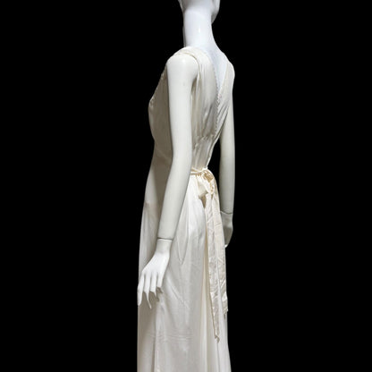 PEONY vintage 1950s Silk Nightgown Slip Dress, SHANGHAI Embroidered Off White Bridal Lingerie dress