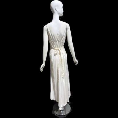 PEONY vintage 1950s Silk Nightgown Slip Dress, SHANGHAI Embroidered Off White Bridal Lingerie dress