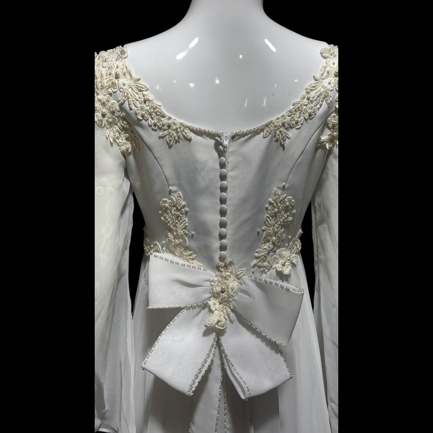 EDEN Bridals, vintage 1970s Wedding dress gown, White bell sleeve gown, Hippie Boho