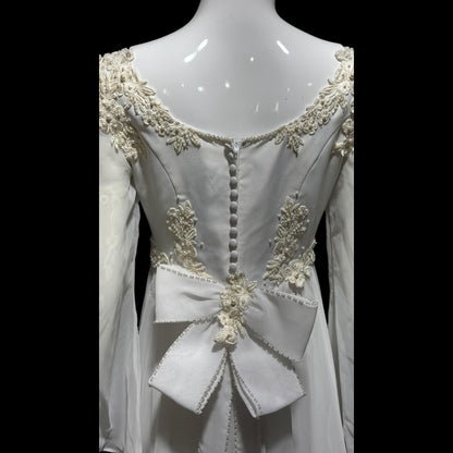 EDEN Bridals, vintage 1970s Wedding dress gown, White bell sleeve gown, Hippie Boho