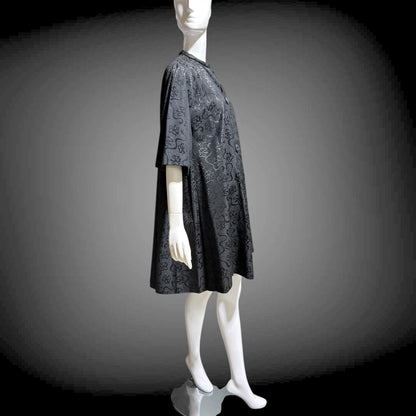 1950s Vintage evening swing coat, Black silk jacquard garland and bows opera coat