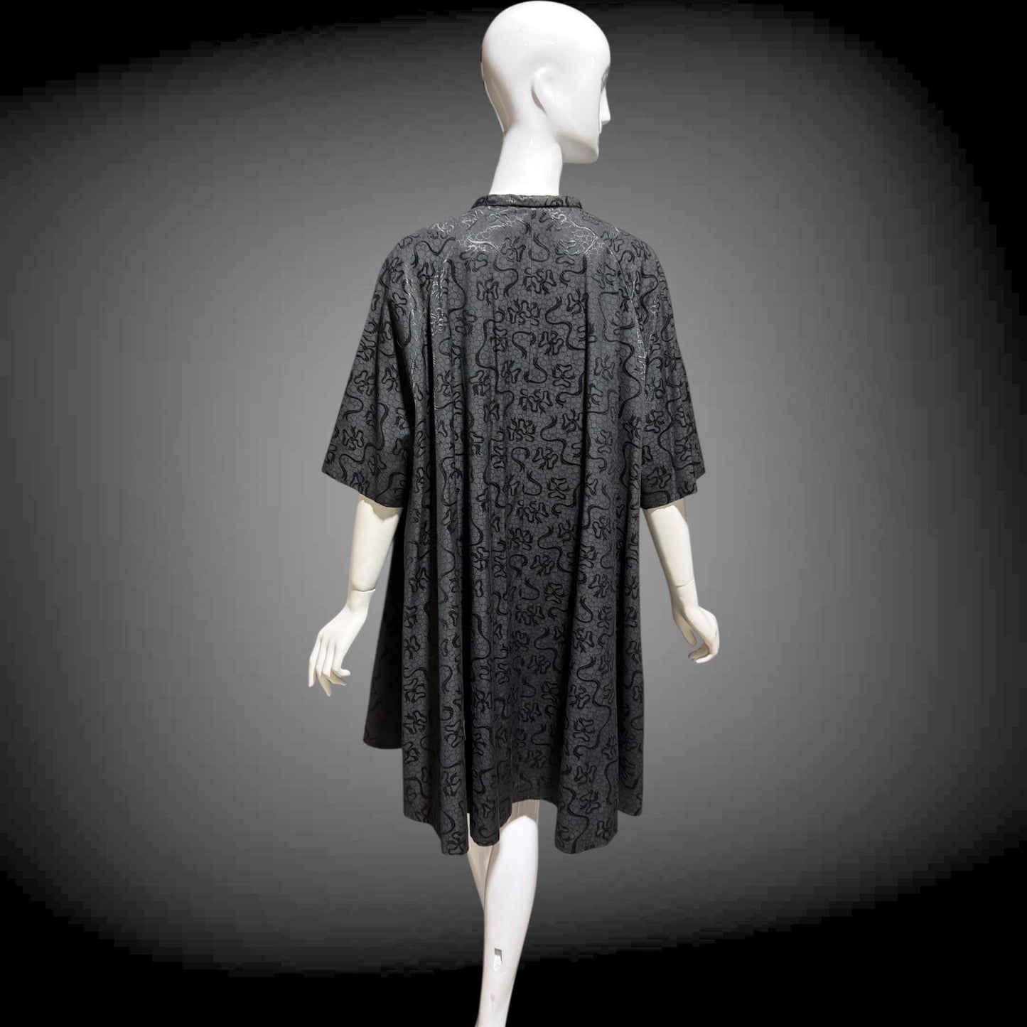 1950s Vintage evening swing coat, Black silk jacquard garland and bows opera coat