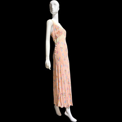 RADCLIFFE vintage 1940s Nightgown slip dress, Pink rose print floral Lingerie dress, bias cut rayon