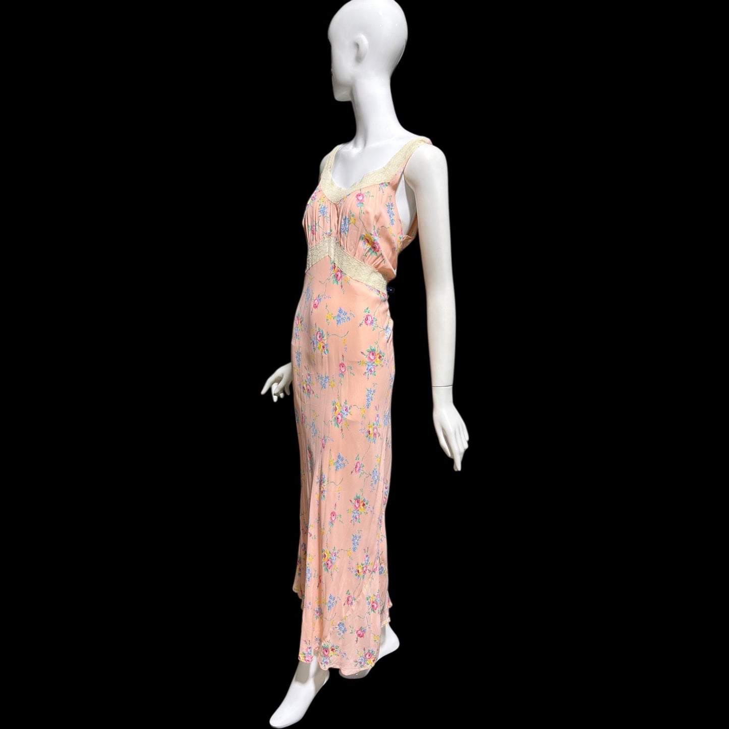 RADCLIFFE vintage 1940s Nightgown slip dress, Pink rose print floral Lingerie dress, bias cut rayon
