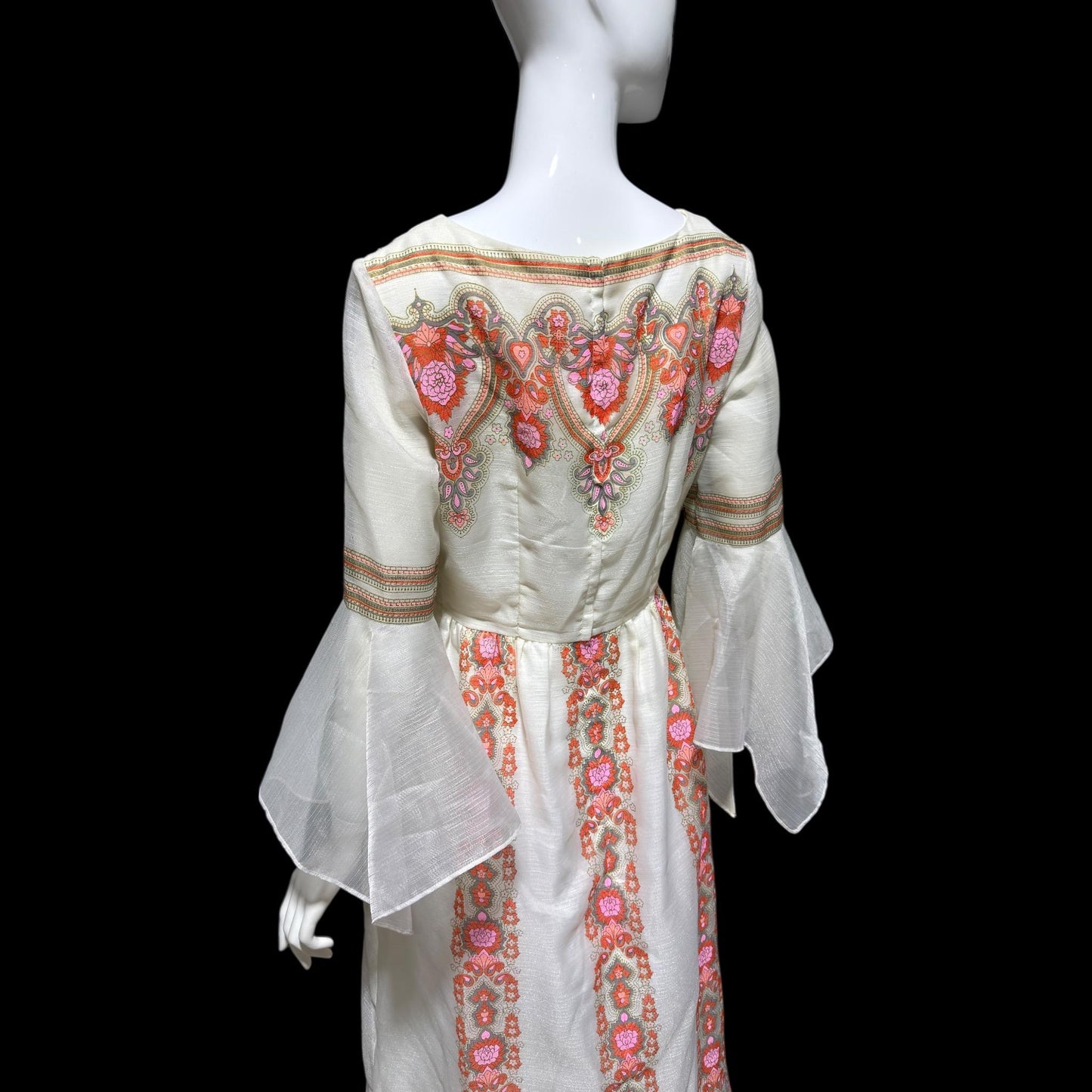 ALFRED SHAHEEN vintage 1970s maxi dress, hand screen print floral Hawaiian wedding dress