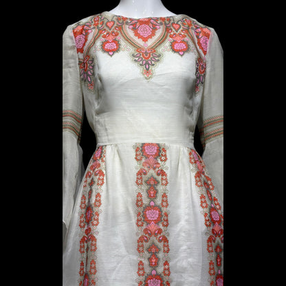 ALFRED SHAHEEN vintage 1970s maxi dress, hand screen print floral Hawaiian wedding dress