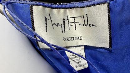 MARY MCFADDEN COUTURE vintage evening dress gown, 1980s royal blue beaded plisse gown