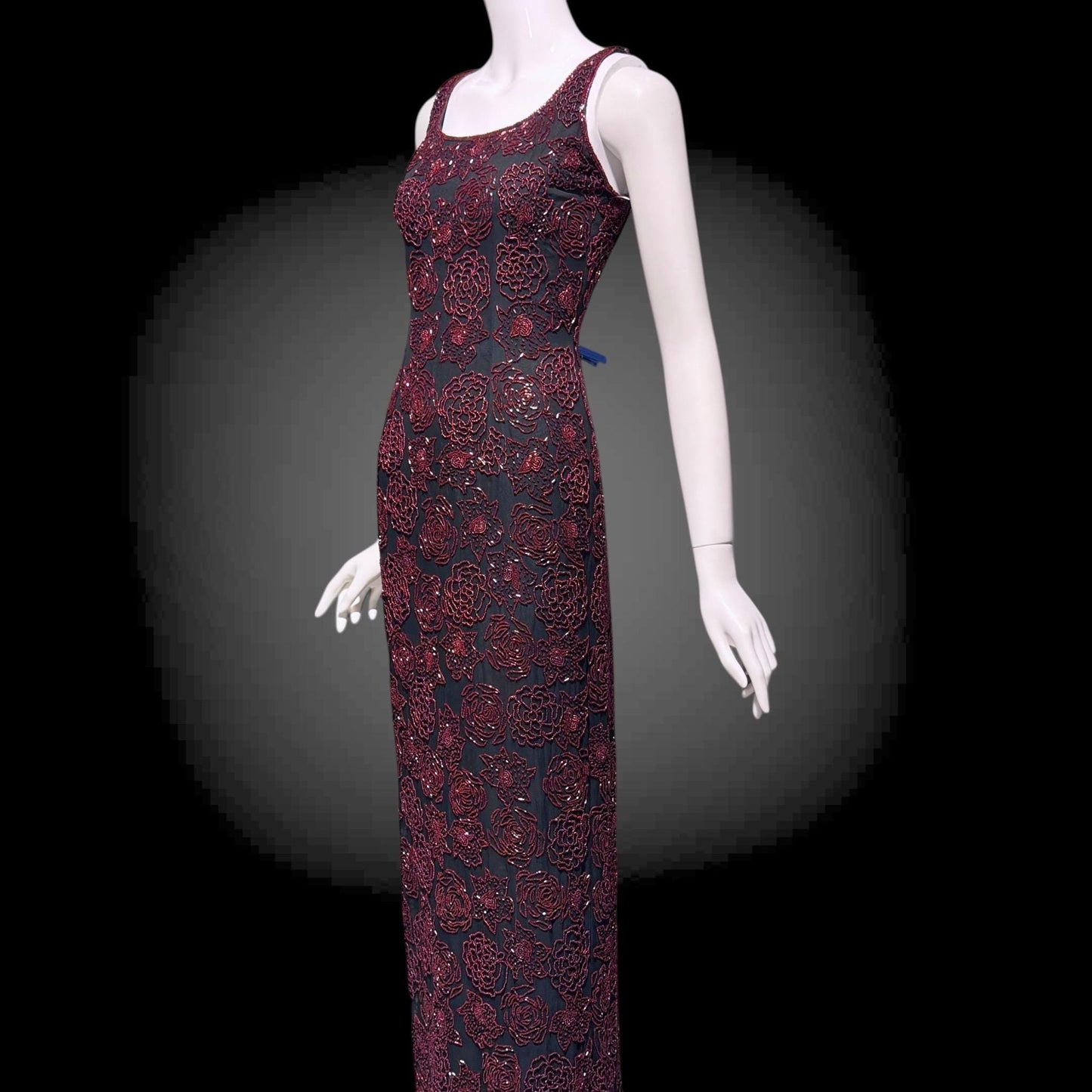 LILLIE RUBIN vintage evening dress gown, 1990s Beaded Silk slip dress