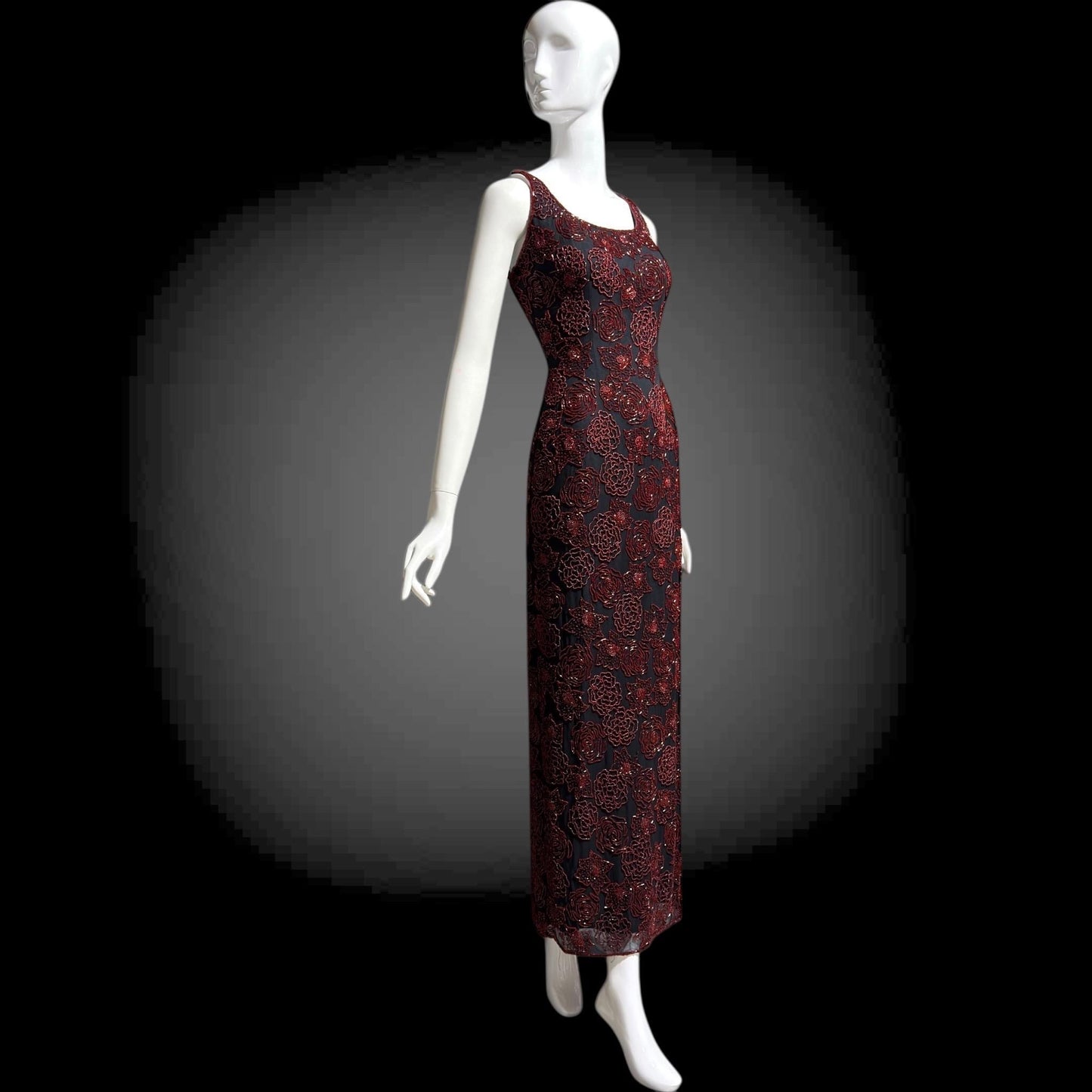 LILLIE RUBIN vintage evening dress gown, 1990s Beaded Silk slip dress