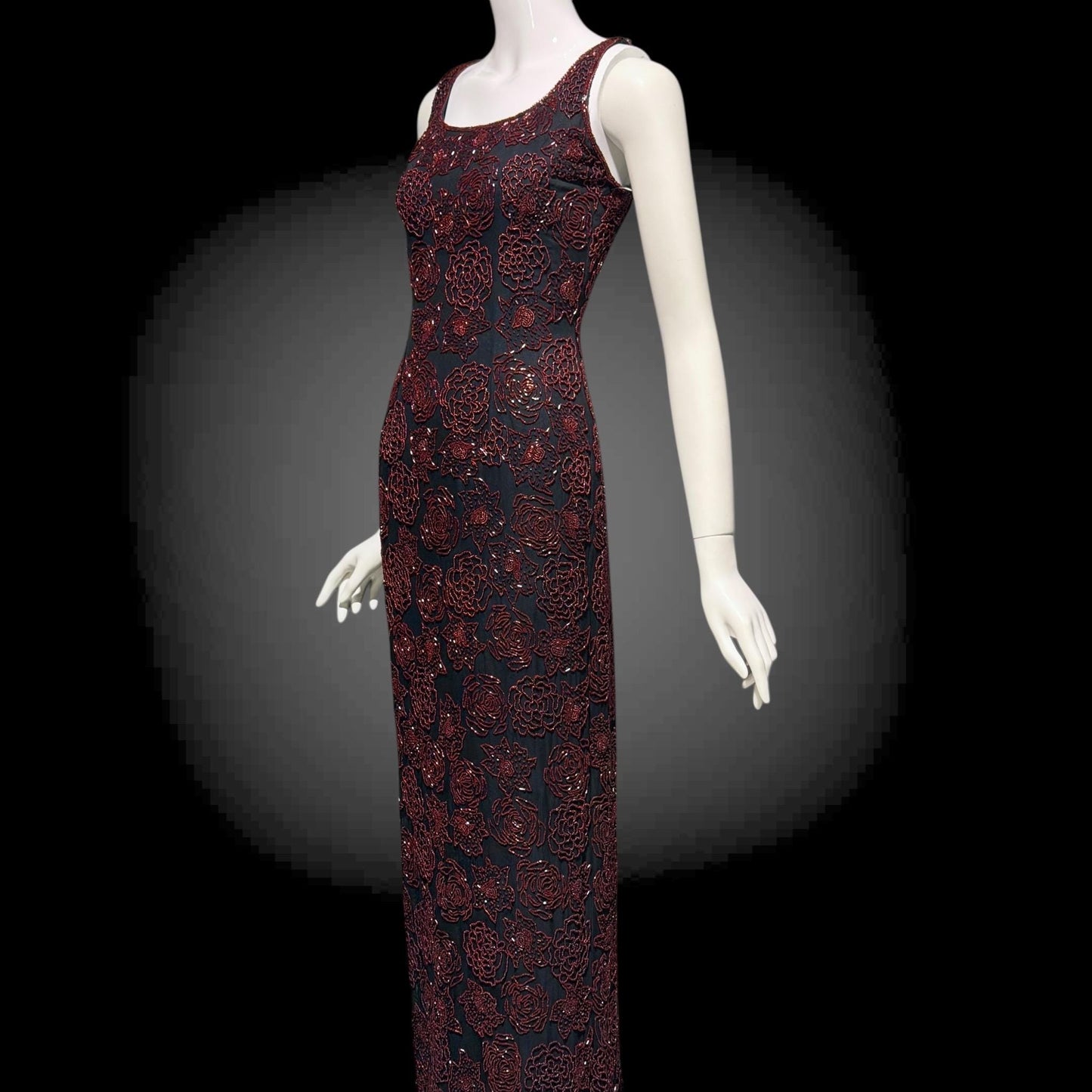 LILLIE RUBIN vintage evening dress gown, 1990s Beaded Silk slip dress