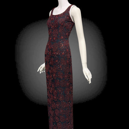 LILLIE RUBIN vintage evening dress gown, 1990s Beaded Silk slip dress