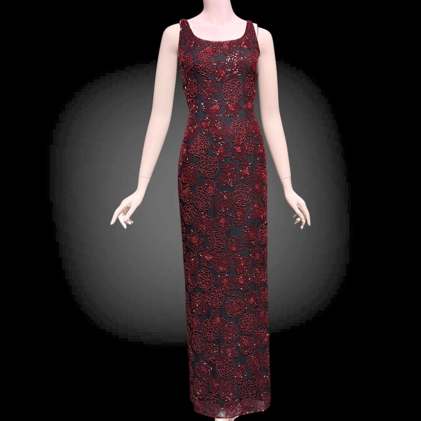 LILLIE RUBIN vintage evening dress gown, 1990s Beaded Silk slip dress