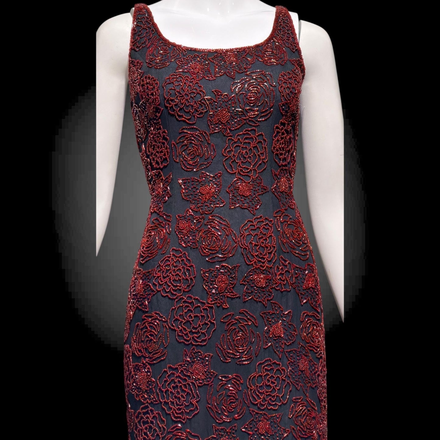 LILLIE RUBIN vintage evening dress gown, 1990s Beaded Silk slip dress