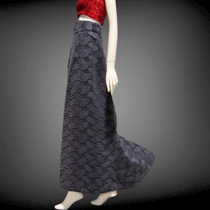 ARNOLD SCAASI COUTURE Vintage 1960s Maxi Skirt, Slate Gray Aubergine Embossed Velvet High Waist Evening Skirt