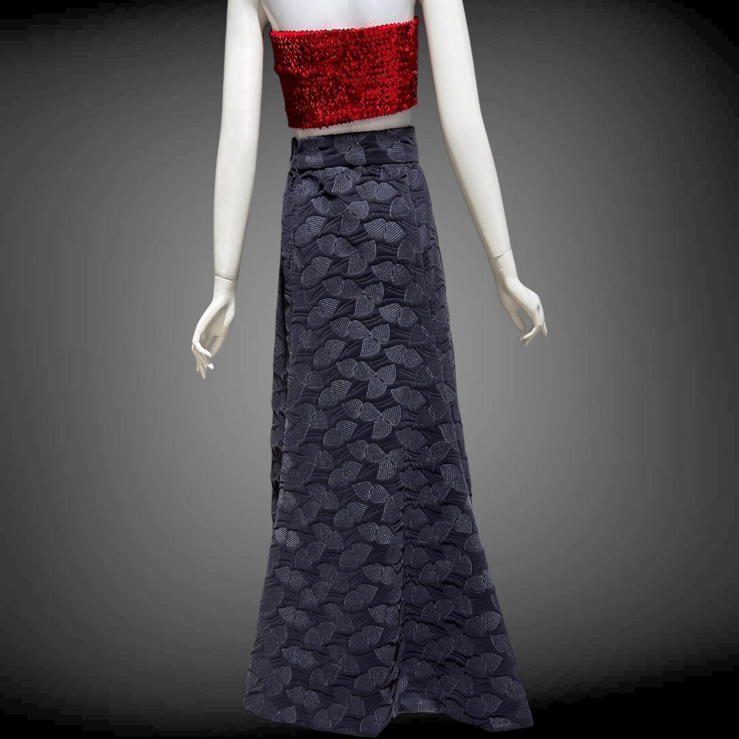 ARNOLD SCAASI COUTURE Vintage 1960s Maxi Skirt, Slate Gray Aubergine Embossed Velvet High Waist Evening Skirt