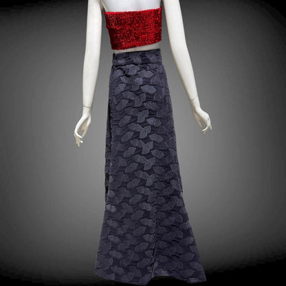 ARNOLD SCAASI COUTURE Vintage 1960s Maxi Skirt, Slate Gray Aubergine Embossed Velvet High Waist Evening Skirt
