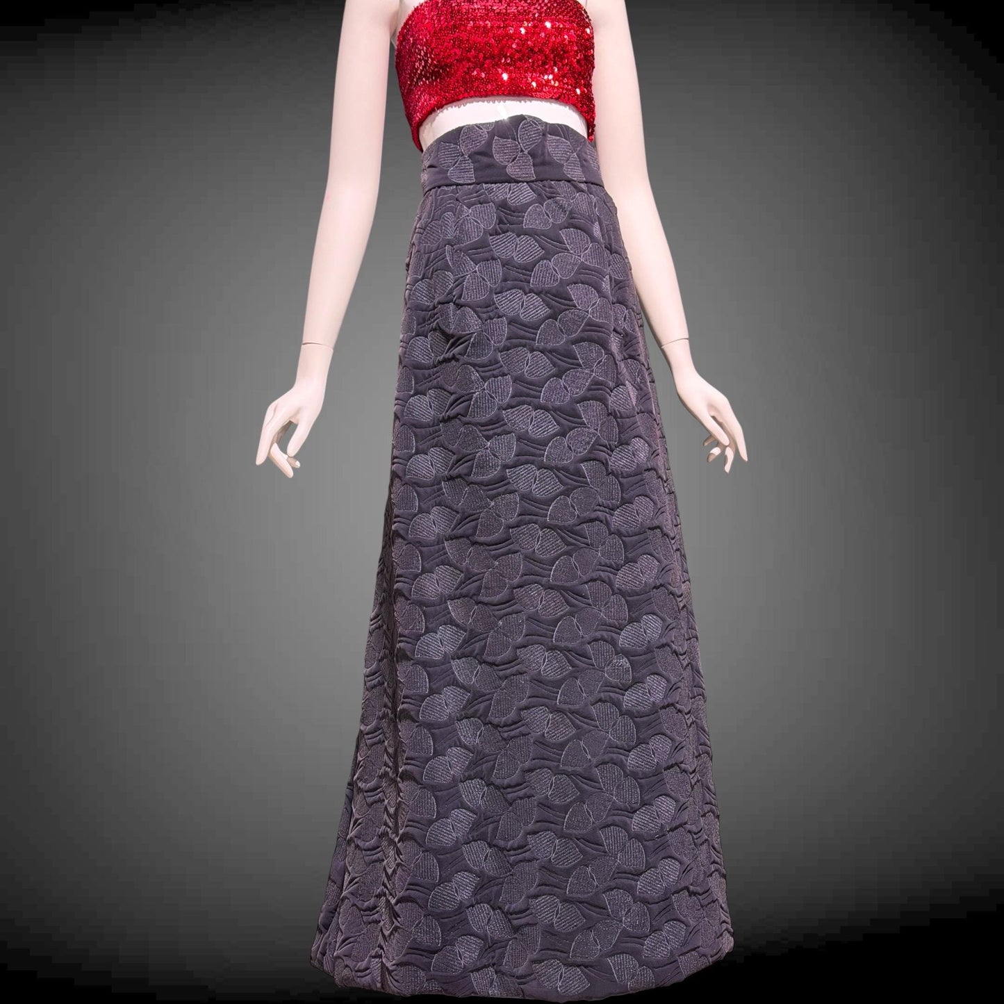 ARNOLD SCAASI COUTURE Vintage 1960s Maxi Skirt, Slate Gray Aubergine Embossed Velvet High Waist Evening Skirt