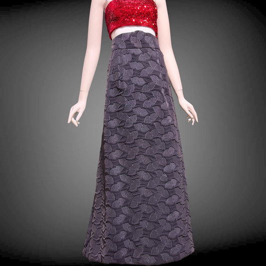 ARNOLD SCAASI COUTURE Vintage 1960s Maxi Skirt, Slate Gray Aubergine Embossed Velvet High Waist Evening Skirt