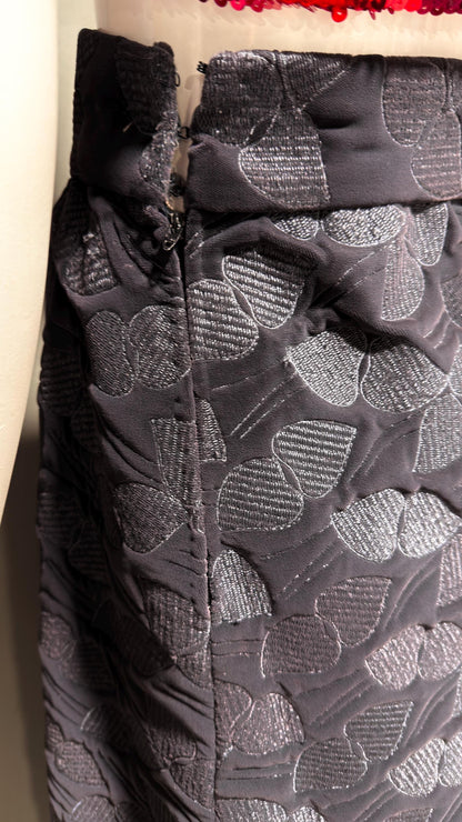 ARNOLD SCAASI COUTURE Vintage 1960s Maxi Skirt, Slate Gray Aubergine Embossed Velvet High Waist Evening Skirt