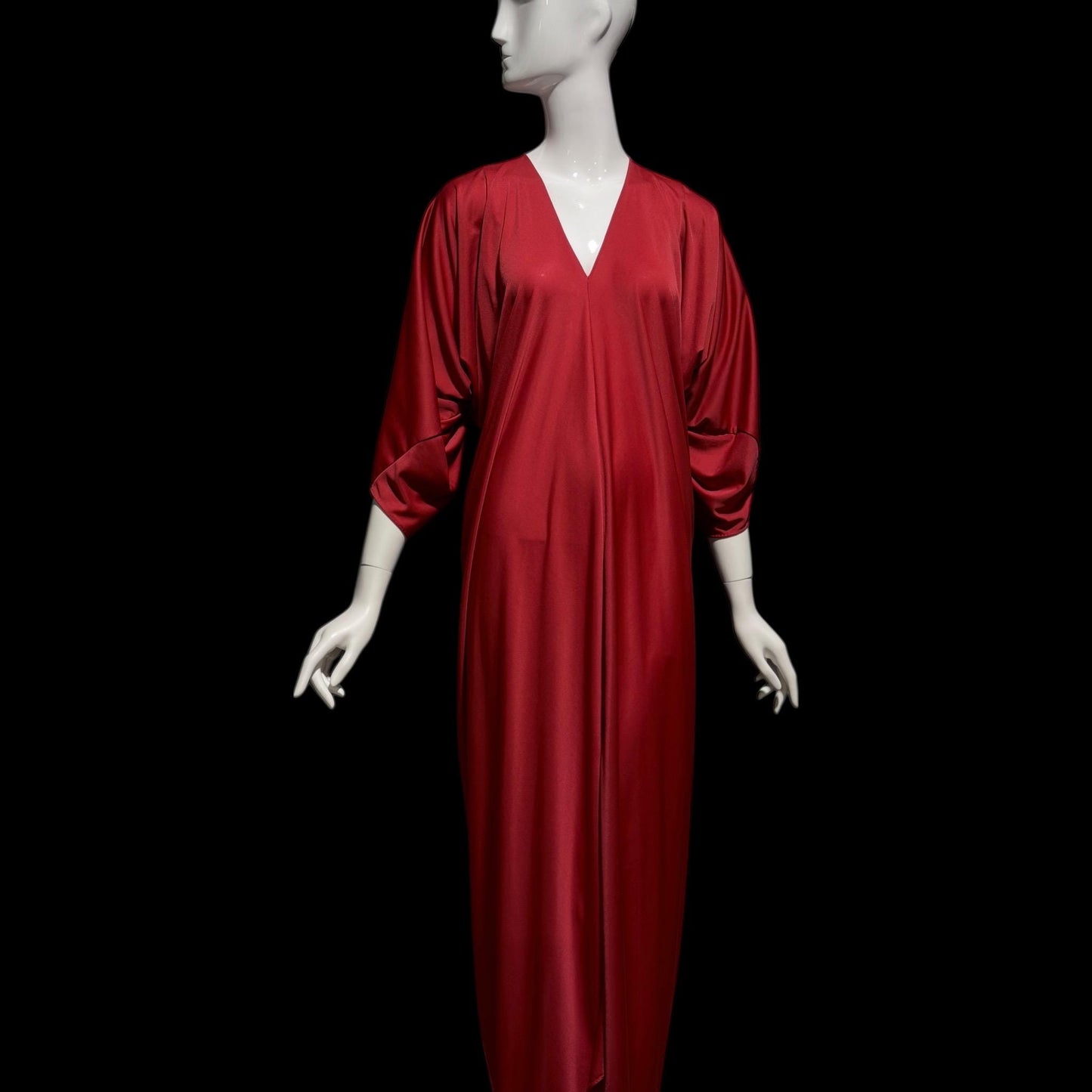 HALSTON IV vintage 1970s evening dress gown, DORIAN Claret Red knit Caftan Dress, Studio 54