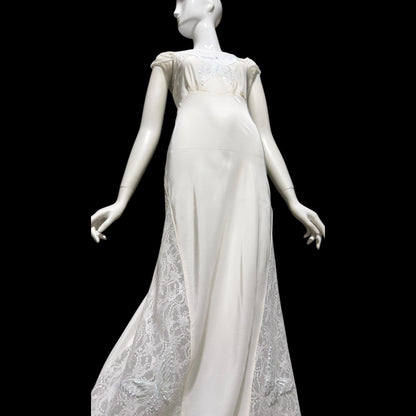 1940s vintage Nightgown slip dress, White Butterfly motif full length lingerie dress