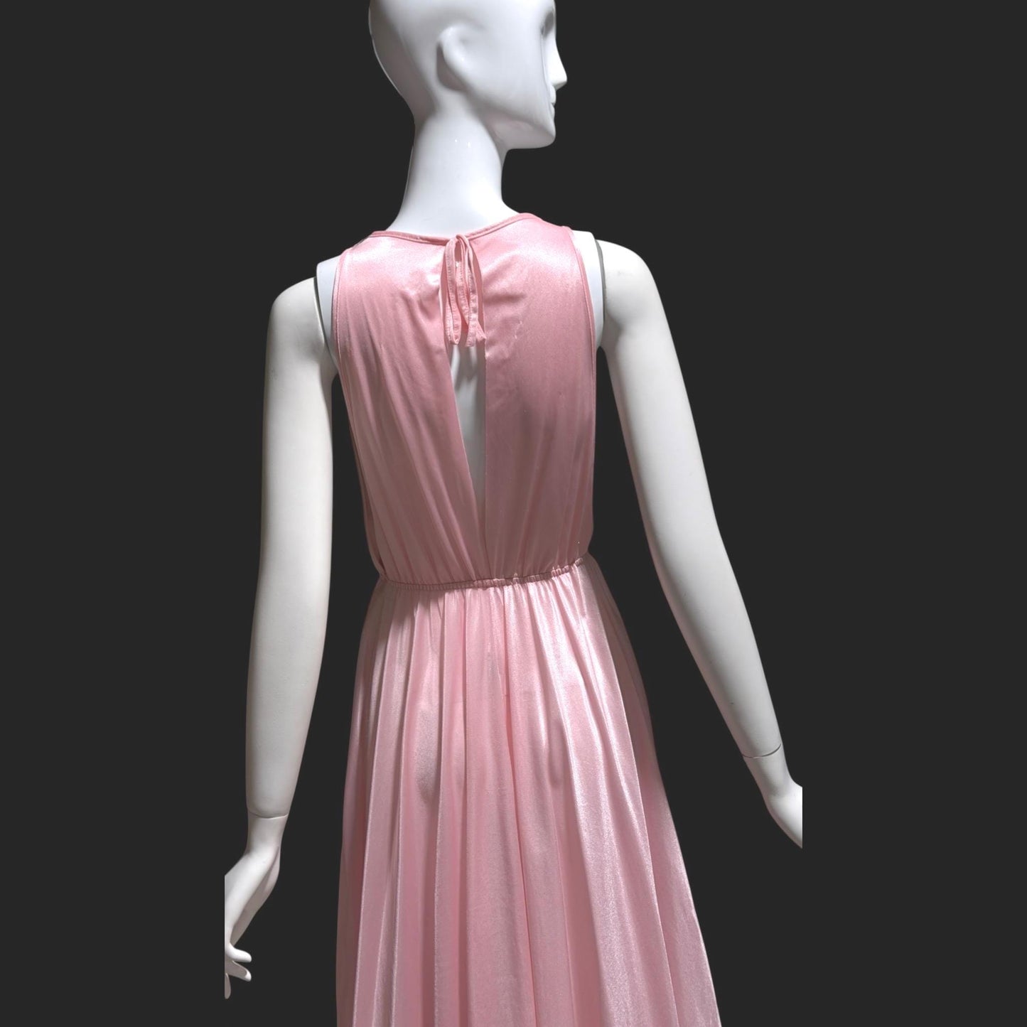 DREAM WEAR vintage nightgown slip dress, 1970s Petal Pink shimmering nylon Deep V lingerie dress