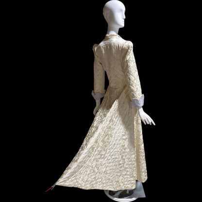 1940s Vintage Dressing Gown Robe, MORE Creamy White Quilted Satin Long Housecoat