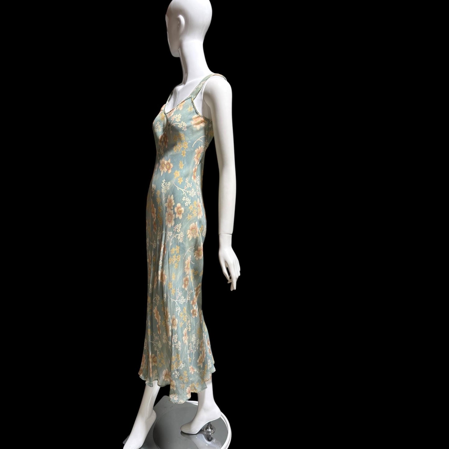 BONNIE STRAUSS Vintage 1990s designer slip dress, Crepe Bias Cut floral dress